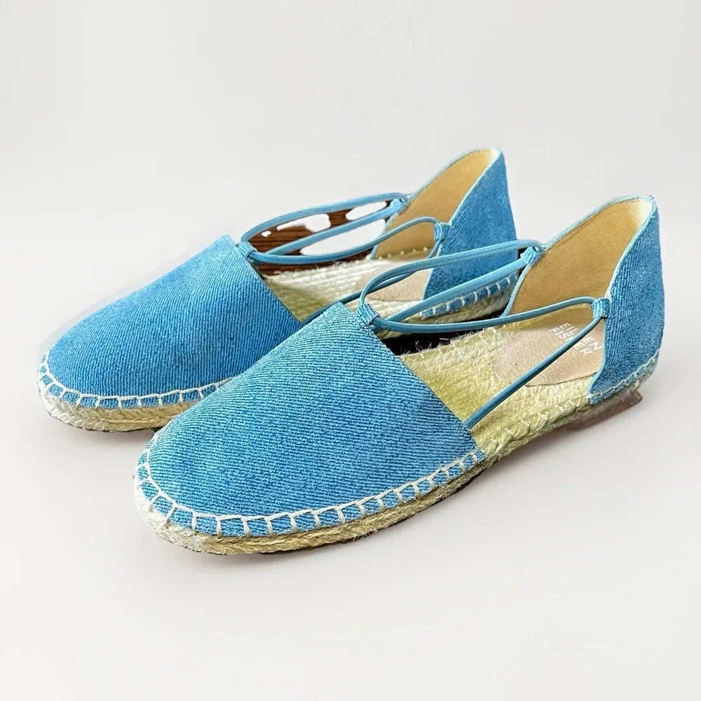 Eileen Fisher Lee Espadrille Denim‎ Flat Sandals Size 6.5